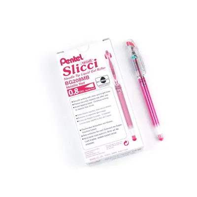 Pentel Arts Slicci Metallic 0.8 mm Needle Tip Gel Pen Metallic Red In