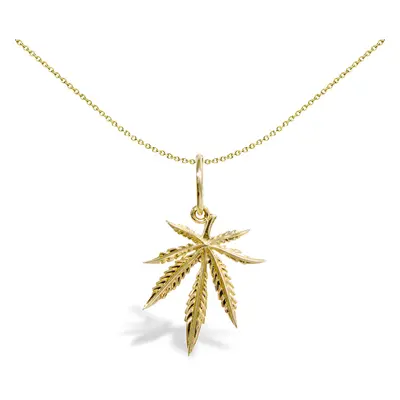 Jewelco London Solid 9ct Yellow Gold Marijuana Leaf Charm Pendant - JPD127