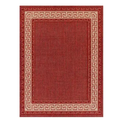 (Greek - Red, x cm) Non Slip Outdoor/Indoor Flatweave Rugs Patio garden Small Extra Large Mats H