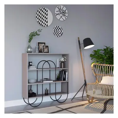 FWStyle Shelving Display Unit Shelf Mocha Grey Modern Design Metal Frame