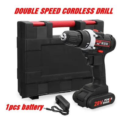 (One Battery) 28V Cordless Power Drills Double Speed Electric Drill