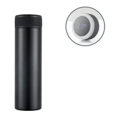 (Black) 500ml LCD Temperature Display Water Bottle Stainless Steel Vacuum Thermos Insulated Cup