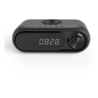 (Black) LED Display Table Alarm Clock With Wireless Charger FM Radio TF Card Play Bass Sound Box