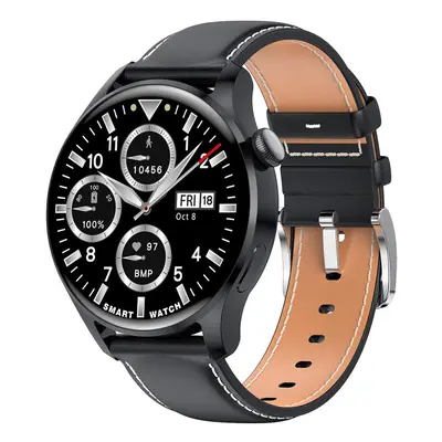 (Black-leather) 1.35 inch IPS Full-Touch Screen BT Call Dynamic Heart Rate Blood Oxygen Pressure