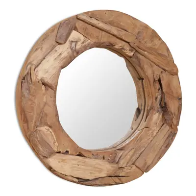 (60 cm) vidaXL Decorative Mirror Round Bathroom Wall Mirror Makeup Mirror Glass Teak