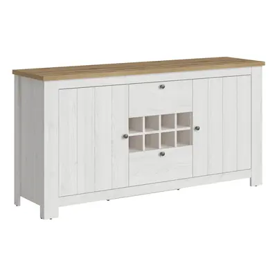 Celesto Door Drawer sideboard with wine rack in White and Oak