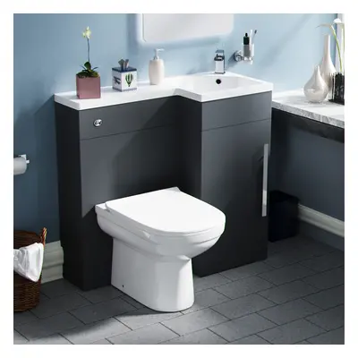 Nes Home 900mm Right Hand Matt Grey Basin Vanity, WC Unit & Back To Wall Toilet