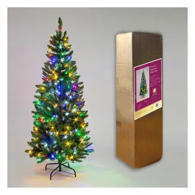 7FT/2.1M Pre Lit Slim Pine Green Tree Christmas,680 Pencil Point Tips,250 Multicolour LEDs