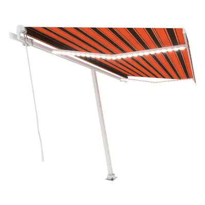 vidaXL Manual Retractable Awning with LED 400x350 cm Orange and Brown Outdoor