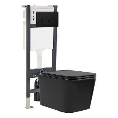 Nes Home Matt Black Square WH Toilet Concealed Frame & Round Button Flush Plate