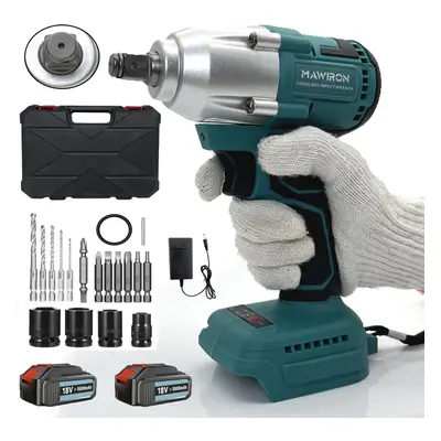 Heavy-Duty Cordless Brushless Impact Wrench Set+2x5.5A Battery+Charger-Makita Compatible