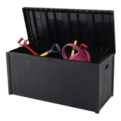 (Black) 430L Outdoor Garden Storage Box Plastic Chest Trunk Cushions Tools Container