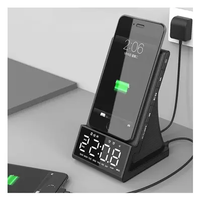 Wireless Charging Bluetooth Speaker with Alarm Clock & Radio