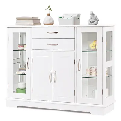 3-Tier Buffet Cabinet Sideboard w/Glass Doors &2 Drawer Elegant Design