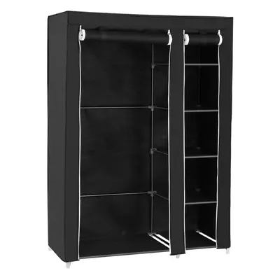 SONGMICS Double Canvas Wardrobe Cupboard Clothes Hanging Rail Storage Shelves Black x x cm LSF00