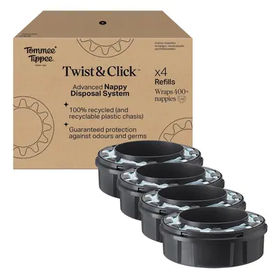 Tommee Tippee Twist and Click Advanced Nappy Bin Original Refill Cassettes, Exclusive Pack of 4,