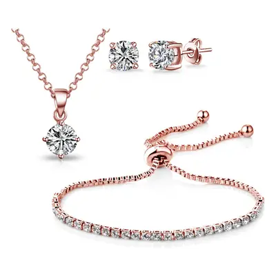 Rose Gold Plated Solitaire Friendship Set Created with Zircondia Crystals