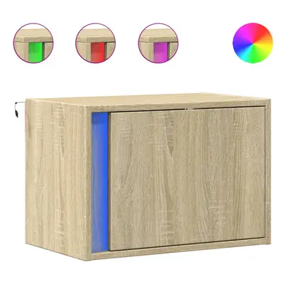 (sonoma oak, pcs) vidaXL Wall-mounted Bedside Cabinets with LED Lights Bed Cabinet