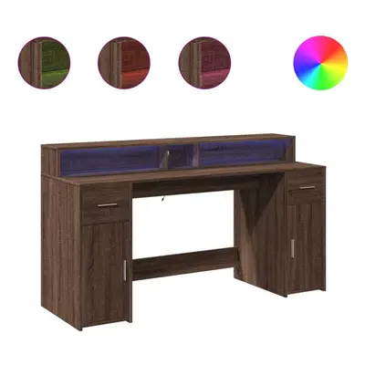 vidaXL Desk with LED Lights Writing Working Table Brown Oak Engineered Wood