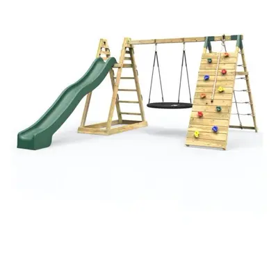 (Looking Glass) Rebo Wooden Pyramid Climbing Frame with Swings and 8.7ft Water Slide