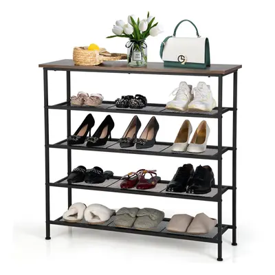 5-Tier Shoe Rack Industrial Shoe Organizer Flat Mesh Shelves Freestand