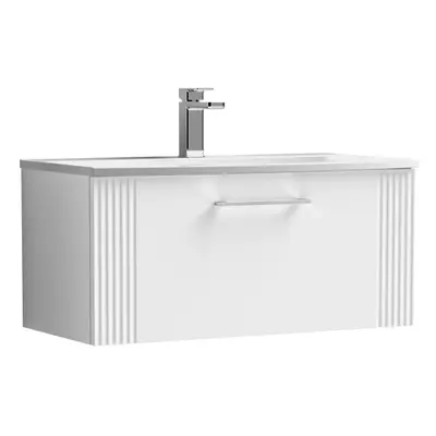 Retro Drawer Wall Hung Vanity Unit with Curved Tap Hole Ceramic Basin - 800mm - Satin White - Ba