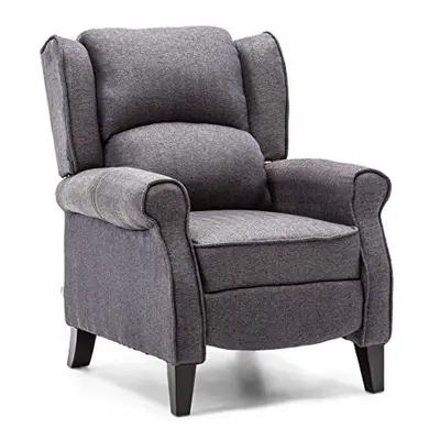 (Herringbone Blue) Eaton Wing Back Fireside Herringbone Fabric Recliner Armchair Sofa Chair Recl