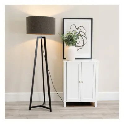 ValueLights Lottie Charcoal Boucle Shade Black Wood Tripod Floor Lamp