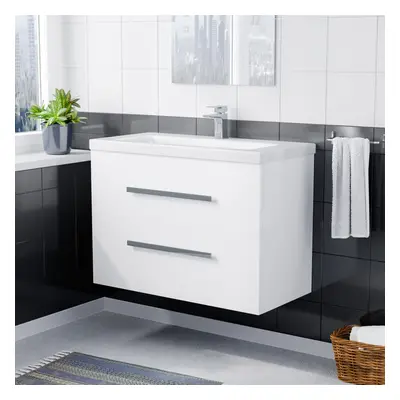 Nes Home Nanuya 800mm White Wall Hung Drawer Vanity Cabinet & Basin