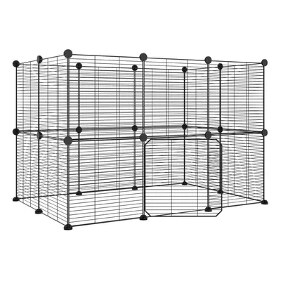 (20-panel with door, 1.5 cm) vidaXL Pet Cage Black Steel Rabbit Hutch Pet Cage 1.5 cm/4.3 cm Mul