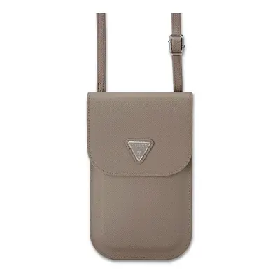 Guess PU Grained Triangle Logo Universal Phone Pouch with Strap and Card Slot Brown - GUCWBPGTSP