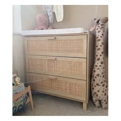 Rustic Chest Drawers Rattan Woven Sideboard Vintage Side Cabinet Storage Dresser