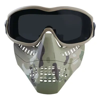 (Black Lens) Tactical Glasses+Half Face Mask Removable Outdoor CS Military Protective Mask