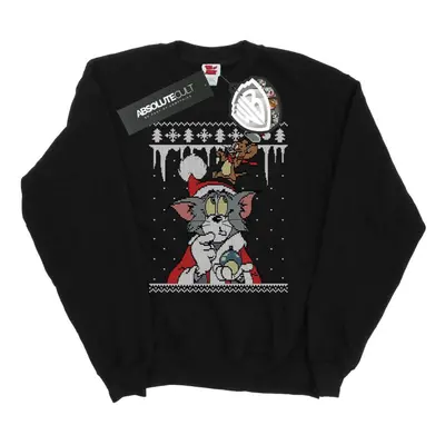 (3XL, Black) Tom And Jerry Mens Christmas Fair Isle Sweatshirt