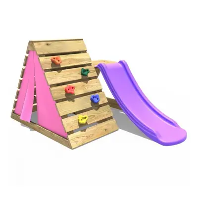 (Pink) Rebo Mini Wooden Climbing Pyramid Adventure Playset and Slide