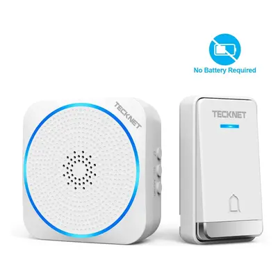 TECKNET No Battery Required Doorbell, Wireless Doorbell Self-Powered Push Button Wall Plug-in Co