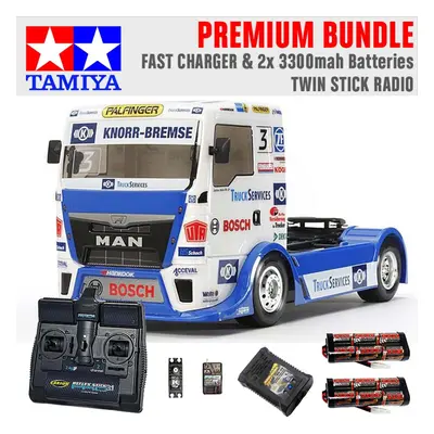 TAMIYA RC Team Hahn MAN Race Truck TT-01 1:10 Premium Stick Radio Bundle