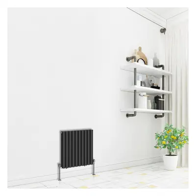 (Horizontal 600x590mm - Double) NRG Premium Black Radiator Oval Column Designer Central Heating 