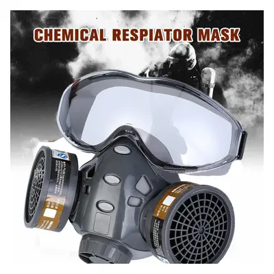 Full Face Gas Mask Paint Spray Chemical Factory Respirator + Goggles