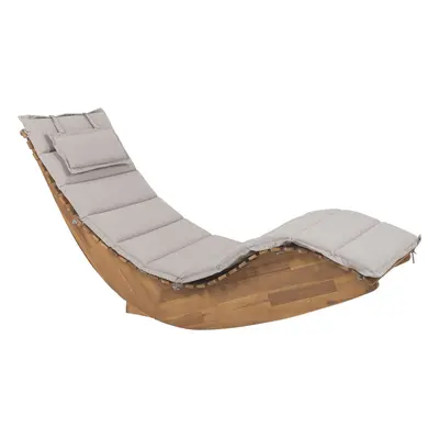 Wooden Garden Sun Lounger with Cushion Taupe BRESCIA