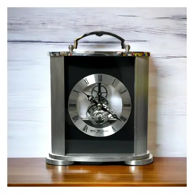 Silver & Black Mantel Clock Skeleton Movement Aluminium Frame - W2920