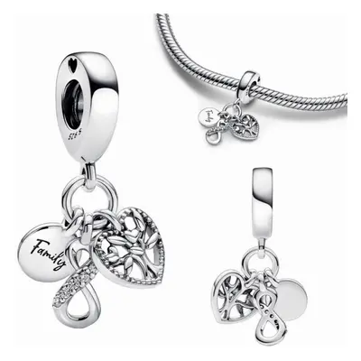 Family Infinity Triple Dangle Charm Silver Bead Fit Bracelets DIY Woman Jewelry Making