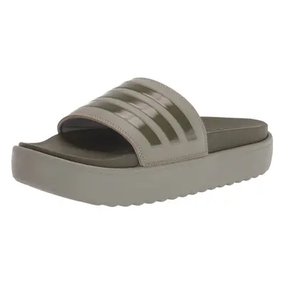 adidas Women's Adilette Platform Slide Sandal Silver Pebble/Olive Str