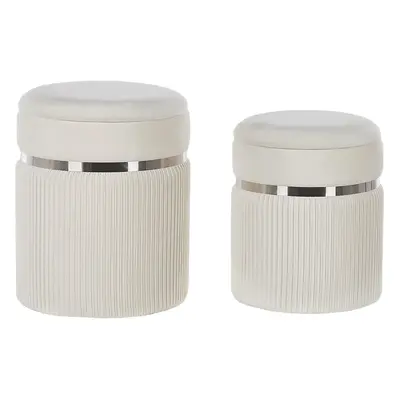 Set of Velvet Storage Pouffes Off-White CAMDENTON