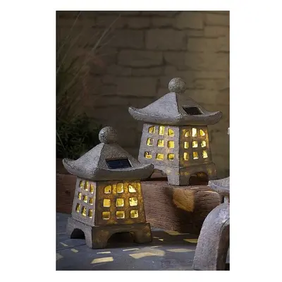 2 Solar Pagoda Ornament Chinese Japanese Lantern Garden Decoration Set