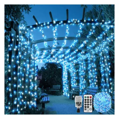 (Blue white) 100m 600LED Outdoor Fairy Lights Plug-in Long Outdoor Christmas Lights Garden Tree 