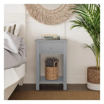 (1x Grey) Wooden 1-Drawer Bedside Sofa Side End Table X-Frame Nightstand with Storage Shelf