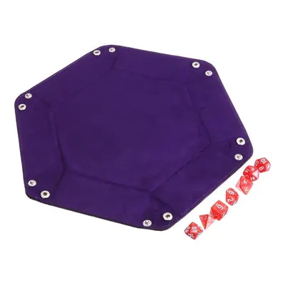 () Multisided Dices Set Holder Polyhedral Purple PU Leather Tray for RPG