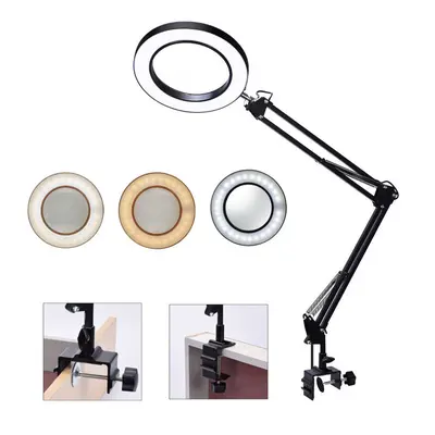 (Black) Flexible Desk Magnifier 5X USB LED Magnifying Glass Colors Illuminated Magnifier