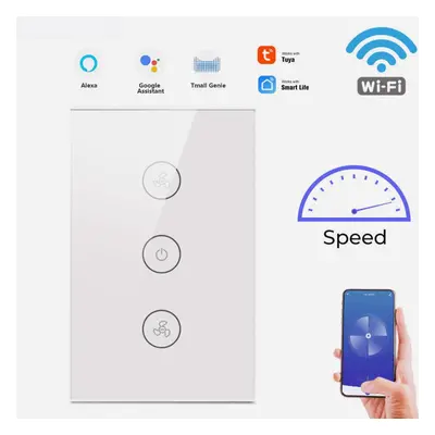 (US Plug) Touch WiFi Ceiling Fan Switch EU/US Remote Timer Speed Wall Glass APP Control Work wit